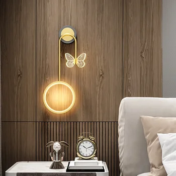 Креативен стенен лампа в скандинавски стил, нощна лампа за спални, модерни и просто фон за всекидневната, монтиран на стената лампа-пеперуда, Лампа за коридора