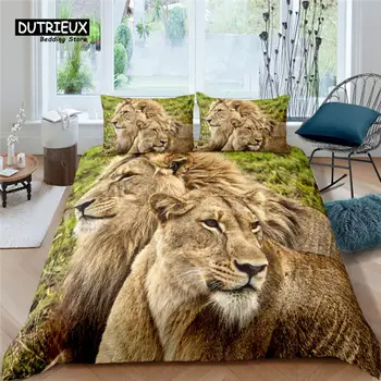 Луксозен комплект спално бельо Living Home 3D Lion, удобен комплект пододеяльников, детски комплект спално бельо Queen and King Размер EU/US/ AU/UK