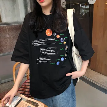 Лятна Дамска тениска Оверсайз с писмото принтом Planet в стил Готик-Пънк, Тениска В Корейски стил Harajuku, Градинска дрехи на 90-те години, Естетически Реколта Върховете