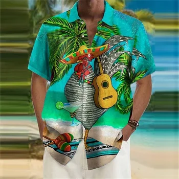 Лятно хавайско Празнична Риза от Кокосовата Палма 2024 Година За Мъже, Мъжка Риза С ревери в Европа И САЩ, Мъжки Ежедневни Риза С Къс Ръкав