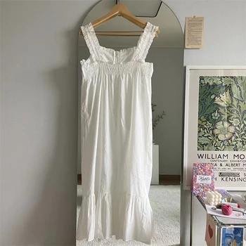 Лятото женствена рокля на принцеса, бяла пижама без ръкави, реколта дамски нощници за момичета, пижами в кралския стил, пижами за сън