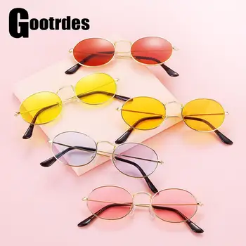 Малки овални слънчеви очила в златни и сребърни рамки, ретро Слънчеви очила, нюанси 400UV, Огледални очила, очила в стил steampunk ярки цветове.
