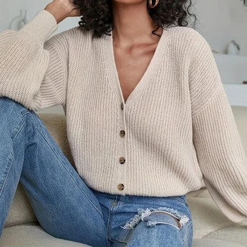 Модерен пуловер-жилетка копчета 2023, есенно-зимния пуловер с дълъг ръкав, палта, ежедневни обикновена къса потници, Sueters De Mujer 28543