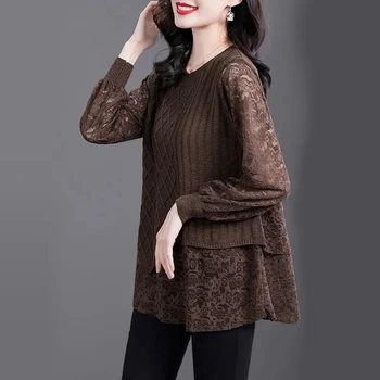 Модни базова риза Дамски Пролет И есен 2023, Нов чужд стил, Свободна Универсална блуза от тънко плетиво, което намалява възраст, T814