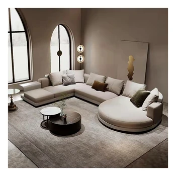 Нов дизайн, голям размер, Вила, Комфорт, мебели за дневна, луксозен модерен velvet U-образен диван, кожен секционни диван