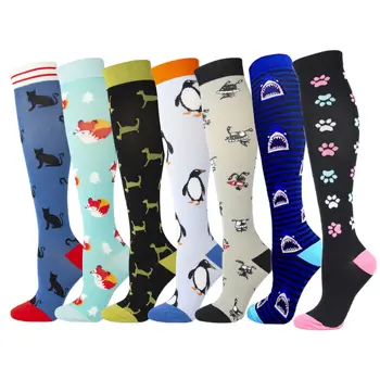 Нов прием на компресия чорапи, Забавни чорапи с лисици ръка, котка, Акула, животински щампи, Унисекс, за бягане колоездене, дълги чорапи