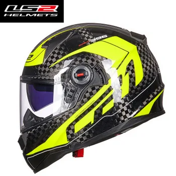 Нова мода Гореща разпродажба LS2 Полнолицевой мотоциклет шлем от въглеродни влакна с двойни лещи за възрастни мъже жени състезател шофиране