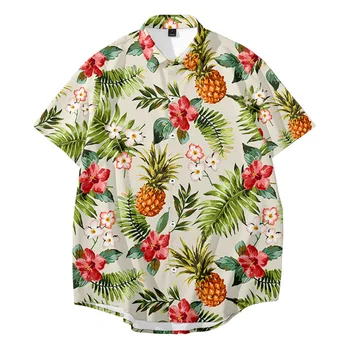 Нови Ризи за Мъже И Жени със Стил Highstreet С Принтом Тропически Растения, Хавайски Летни Ежедневни Блузи С Къс ръкав