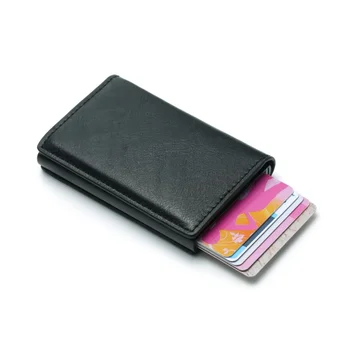 Обичай държач за карти, Rfid Черно въглеродни влакна кожен портфейл Silm Мъжки подарък Персонализирани титуляр за RFID-карти с клипове за пари в чантата си