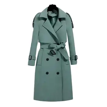 Однотонное дамско палто, есенно-зимно дамско палто, елегантна однотонное дамско зимно палто с колан, отложным яка, с двоен джоб