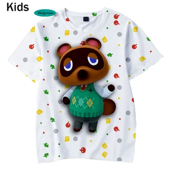 От 3 до 14 години, Детска Тениска с 3D принтом Animal Crossing, Скъпа Мека Риза в стил Харадзюку С къс ръкав За момчета и момичета, Лятна Тениска Оверсайз