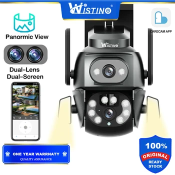 Панорамна външна камера Wistino HD 6MP ВИДЕОНАБЛЮДЕНИЕ с двоен екран и две лещи, Wifi с поддръжка на откриване на човек, 3D позициониране на двустранния аудио ПР