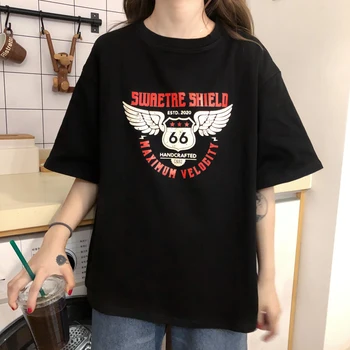 Реколта мързелива свободна тениска с писмото принтом, Дамски тениски, потници, Японски женски Ulzzang, Корея, облекла в стил харадзюку За жени
