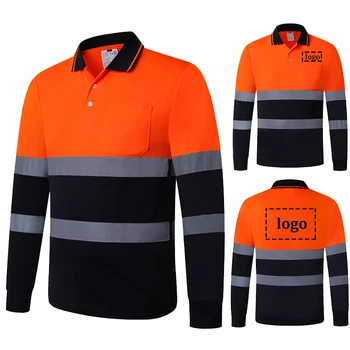 Ризи ANSI клас 2 Hi Vis с логото на поръчка, оранжев, Тъмно син светоотражающая поло риза с дълги ръкави, защитни работна риза за мъжете-строители