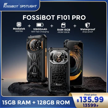 [Световна премиера] Fossibot F101 Pro, здрав смартфон, 10600 ма, IP68, 15 + GB 128 GB, Водоустойчив мобилен телефон глобална версия, NFC