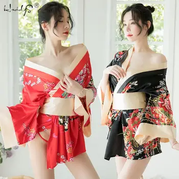Сексуалното Кимоно Сакуры, Прекрасна Японски направо халат за баня, Цветен халат, Къси Кимона, нощен халат за баня, Луксозен Халат за жени