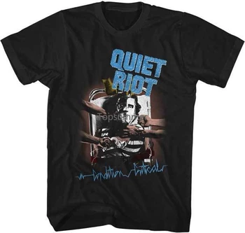 Синя тениска за възрастни Quiet Riot в критично състояние с рок музика