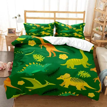Сладък малък динозавър, покрит със спално бельо с принтом, кралски комплект постелки, луксозен комплект спално бельо в най-сладкото стил, специално за деца