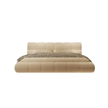 Слоеная легло в кремовом стил, подвесная легло, лесно лукс със светлина, основна спалня, легло от хляб и тъкани, подвесная интернет-знаменитост