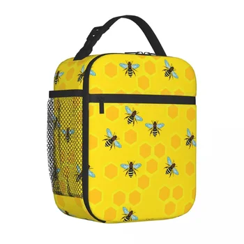Случайна чанта за обяд Bee Honeycomb Hive Bees Merch Lunch Food Box Уникален дизайн Термоохладитель Обяд-бокс за училище