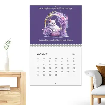 Смешни Котешки Календар на 2024 година Месечната Стенен Календар с цветя за котки 2024 Година Месечната Стенен Календар за котки Календари, Подаръчни Сладък Котенца порода котки
