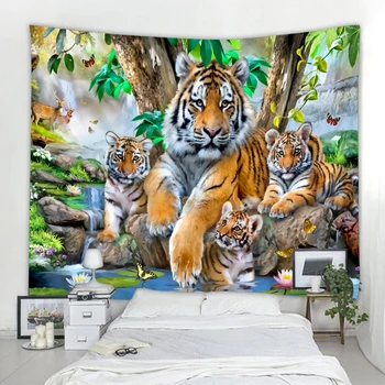 Стенен гоблен Мандала Boho, виси в спалнята, хола, Декоративен гоблен с изображение на тигър Горски, Декоративни гоблен с изображение на животни