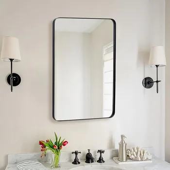 Стенно огледало за баня, Огледало за стена с черна метална рамка 22 
