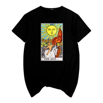 Стойността на картите Таро Старши гражданското състояние бракът на Слънцето в четения, Лятна тениска с принтом, Памучен мъжки t-shirt, Нова дамска тениска