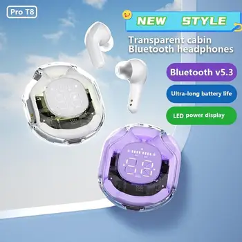 Т8 TWS Прозрачни Слот Bluetooth Слушалките с Шумопотискане ENC Дълго време на автономна Работа 9D Звуково Поле и бас Bluetooth 5.3 Слушалки