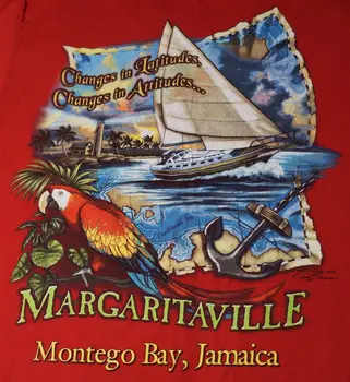 Тениска Jimmy Buffett's Margaritaville Red от памук, Montego Bay, Ямайка, Размер S
