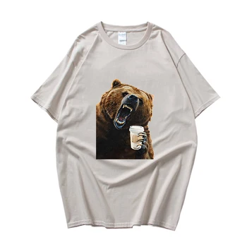 Тениска Morning Coffee Bear Grumpy, женска тениска с хубав анимационни модел, модни дрехи с изображение на панда, летни блузи унисекс за момчета и момичета