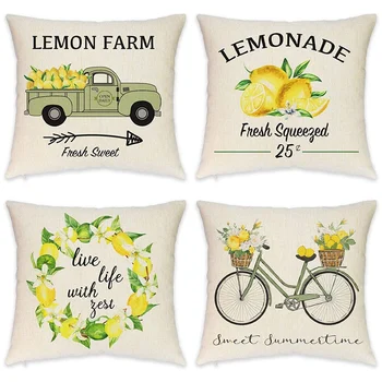 Ферма лимон калъфки Summer Lemon Ретро камион Lemon Велосипедни декоративни калъфки за летен декор