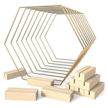 Централната украса под формата на обръч от 10 опаковки с 10 дървени притежателите на карти, 9,1-инчови метални шестиугольные изделия за украса на сватбена маса