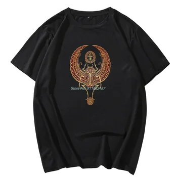Червен крилата Египетски бръмбар скарабей С Анкхом, тениска унисекс, графични тениски, тениска оверсайз, ризи с къс ръкав, Мъжки дрехи
