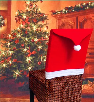 Червен нетъкан коледен калъф за стол, за украса на коледната трапеза, Коледна шапка, на допир е мека.