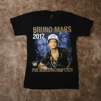 Черна мъжка тениска Bruno Mars 24-КАРАТОВО Magic Concert Tour малък размер с къс ръкав