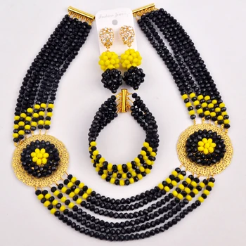 Черни и непрозрачност-жълти кристални мъниста, Африка комплект бижута, колиета за костюм