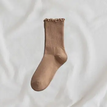 Чорапи с дрямка и завързана тапицерия, дамски чорапи за екипажа, меки дишащи дамски чорапи със средна дължина, с прозрачно покритие, Висока еластичност, Обикновена, 2 чифта
